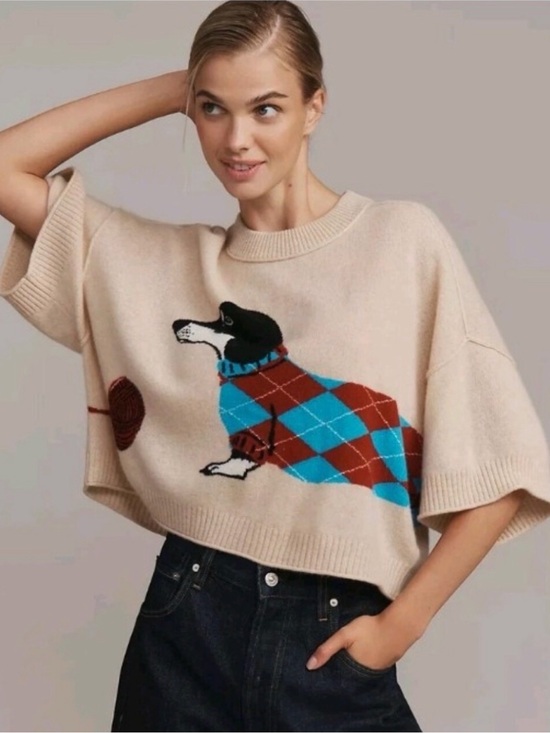 Anthropologie Sweaters - Anthropologie The Goldie Crew-Neck Cashmere Sweater Red Dachshund Medium